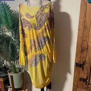 VENUS Yellow and Brown Paisley Long Sleeve Dress